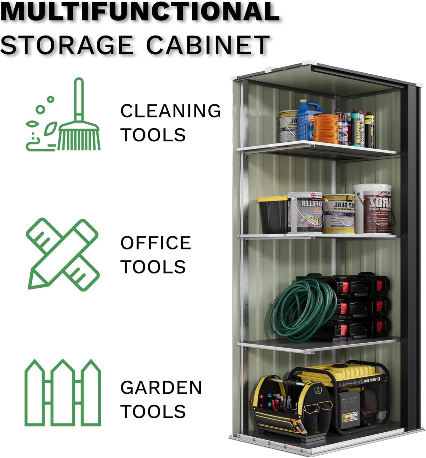 Patiowell 28 Cuft Outdoor Storage Cabinet with Lockable Door, Metal Storage Shed with 3 Adjustable Shelves, Indoor Outdoor Vertical Waterproof Tool Shed for Backyard Garden Patio Lawn, Black