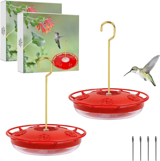 Hummingbird Feeders for Outdoors Hanging (2 Pack), 5 Feeding Ports 16 oz Plastic Hummingbird Feeder, Bee-Proof Leak-Proof No Drip, Easy to Clean with Cleaning Brushes