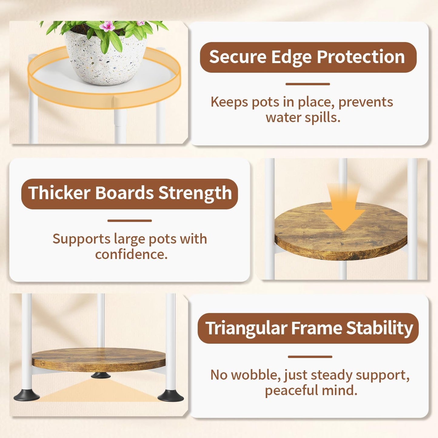 LASZOLA 3 Tier White Plant Stand Indoor for Large Tall Heavy Duty Flower Planter, Metal Vertical Multi Level Rack for Narrow Floor Corner, Sturdy Round Holder Organizer, Modern, Mid Century, Farmhouse