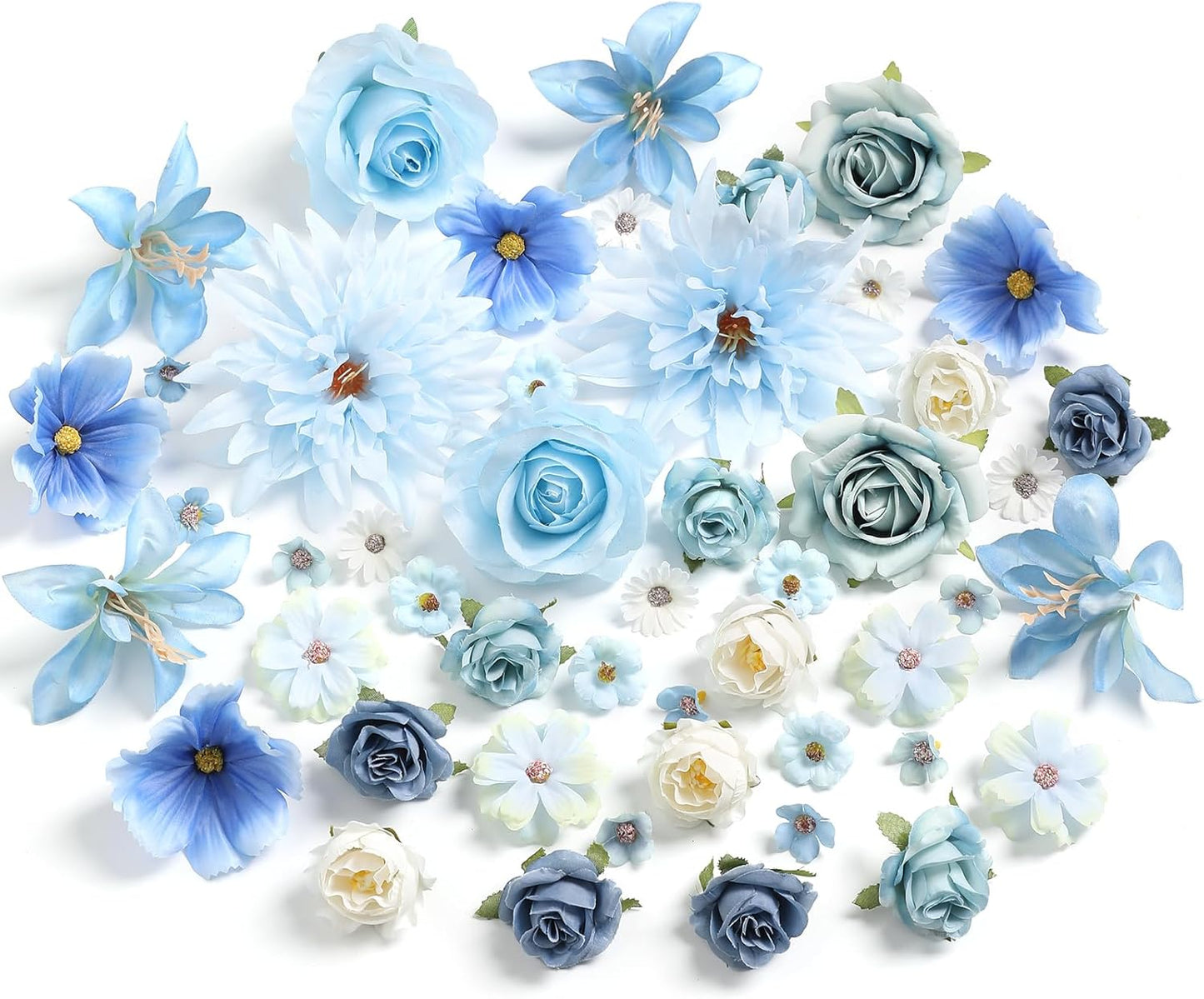 YYHUAWU Fake Flower Heads Mini Blue Artificial Flower Faux Dahlia Rose Flowers Multicolor Silk Daisy Flower Heads for Craft Garland Wedding Bridal Baby Shower Home Party Decoration DIY Cake Decor