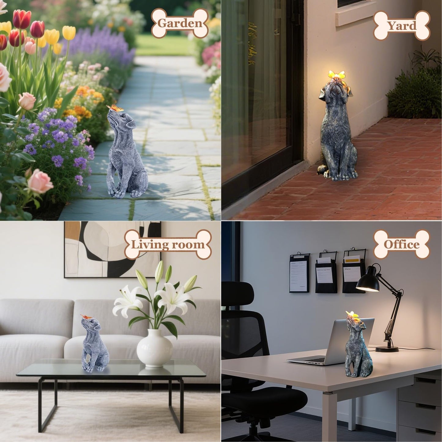 Garden Statue Dog Figurine Decor – Outdoor Decoration with Butterfly for Garden Yard Lawn Home Decor Outside : Memorial Gifts for Women Mom Grandma
