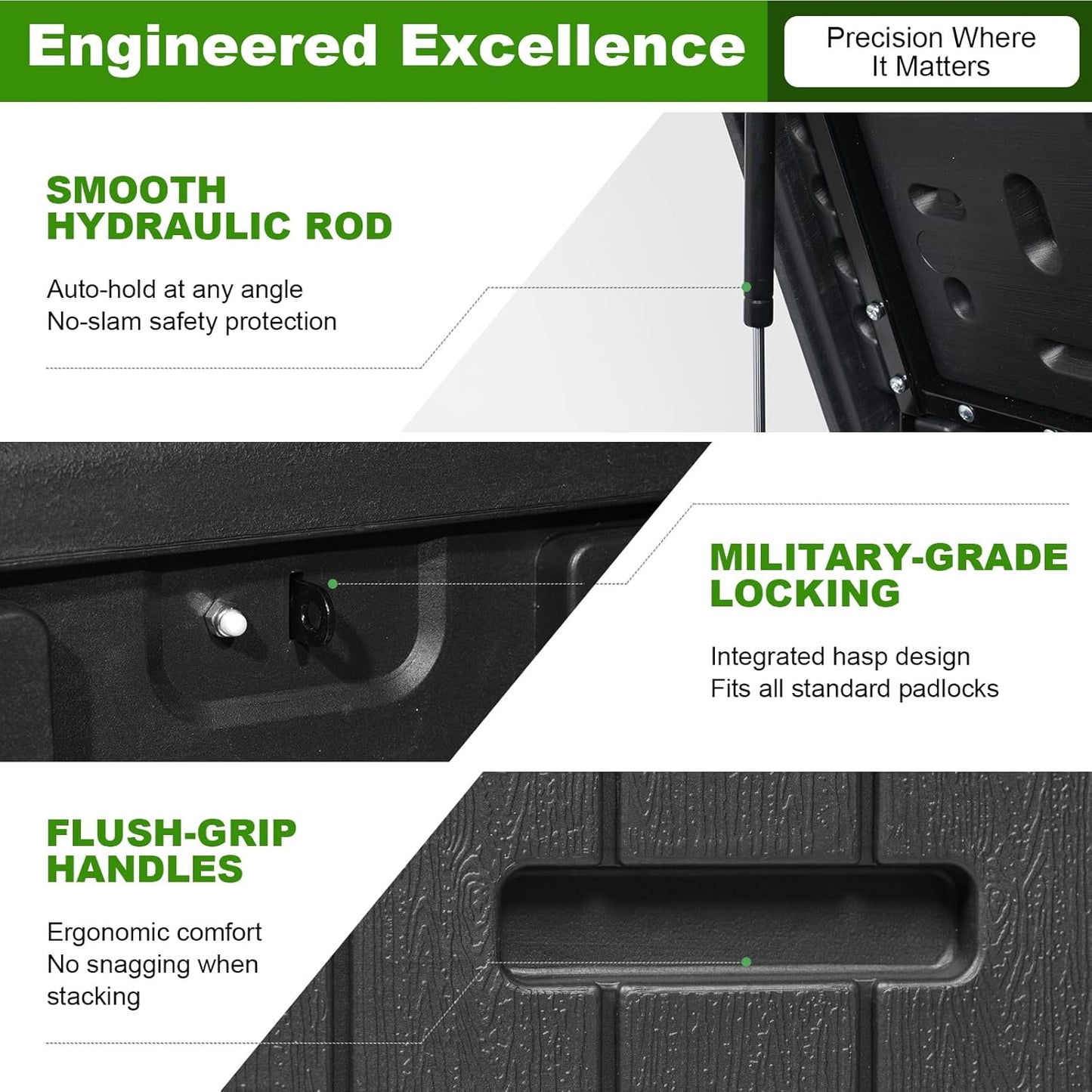 270 Gallon Outdoor Storage Box Waterproof, Extra Large Plastic Outside Deck Box Weatherproof, Resin Patio Storage Bin with Lock and Lids for Pool Equipment and Cushion, Black