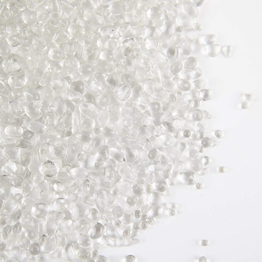 TWINKLING High Luster Round Fire Glass Stones,Glass Marbles Pebbles,Glass Beads Gems for Fire Pit Vase Fillers Crafts Aquarium Garden Decoration,3-6mm,1-Pound Jar (Crystal)