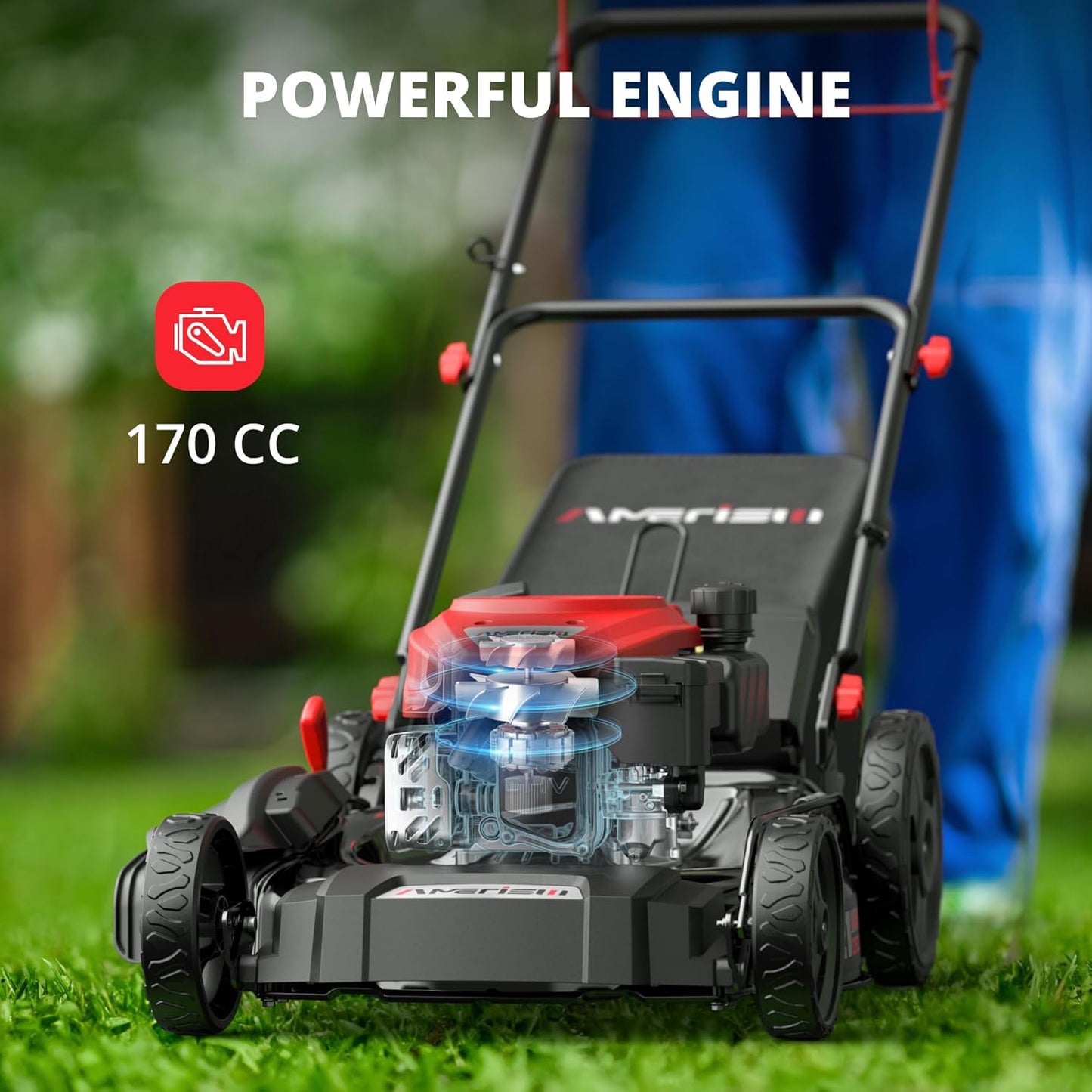 21" Gas Lawn Mower, Self-propelled Lawn Mower 3-in-1, 170cc OHV Engine with Forced Air Cooling, 6 Cutting Heights, 1.4-Bushel Grass Catcher