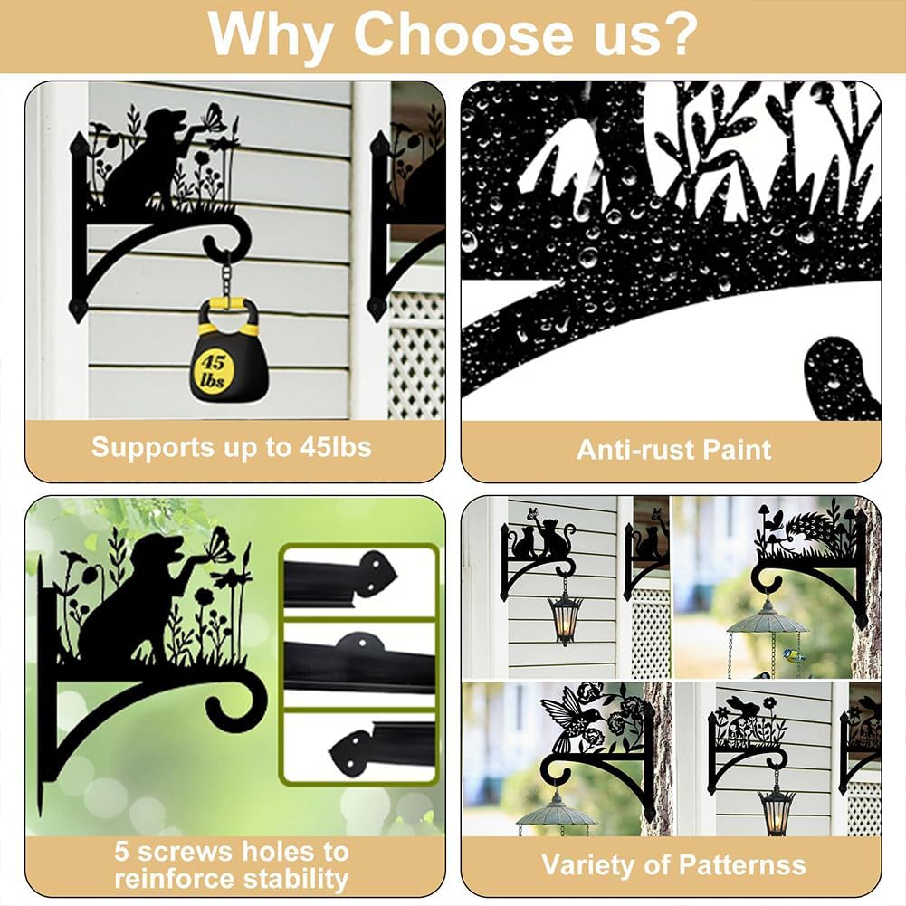 peacoblue Iron Plant Hanger Hook for Outdoor Indoor Hanging Plant Flower Fern Pots Lantern Bird Feeder,12"x15.4" Weather Resistant Metal Wall Holder for Porch Garden Farmhouse(Deer and Forest)