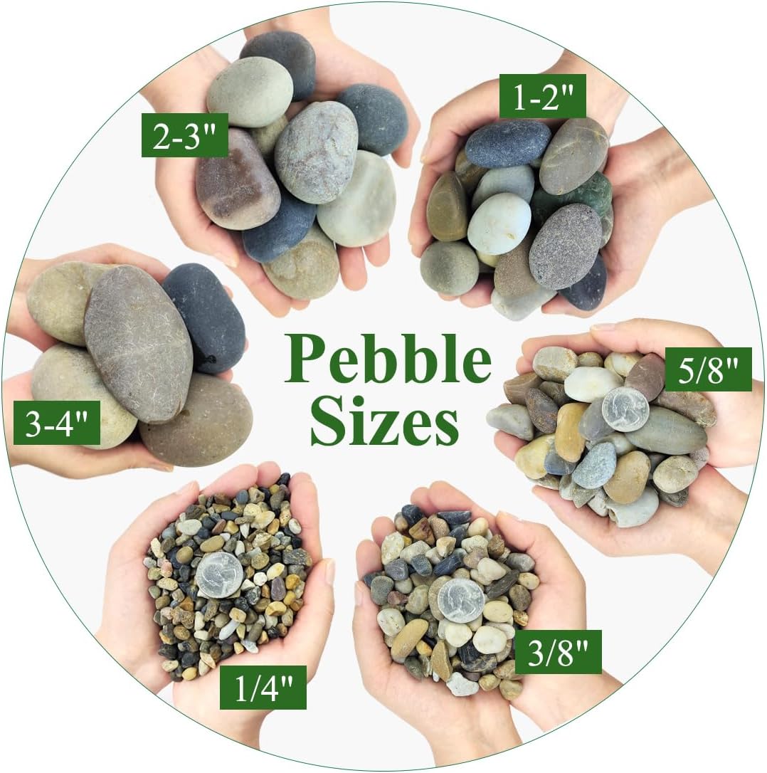20lbs Natural River Rocks, 1"-2" Premium Pebbles for Garden and Landscape Design, Hand-Picked Smooth Stones for Fish Tank, Flower Pots, Indoor Water Fountains, Pathways, Backyard