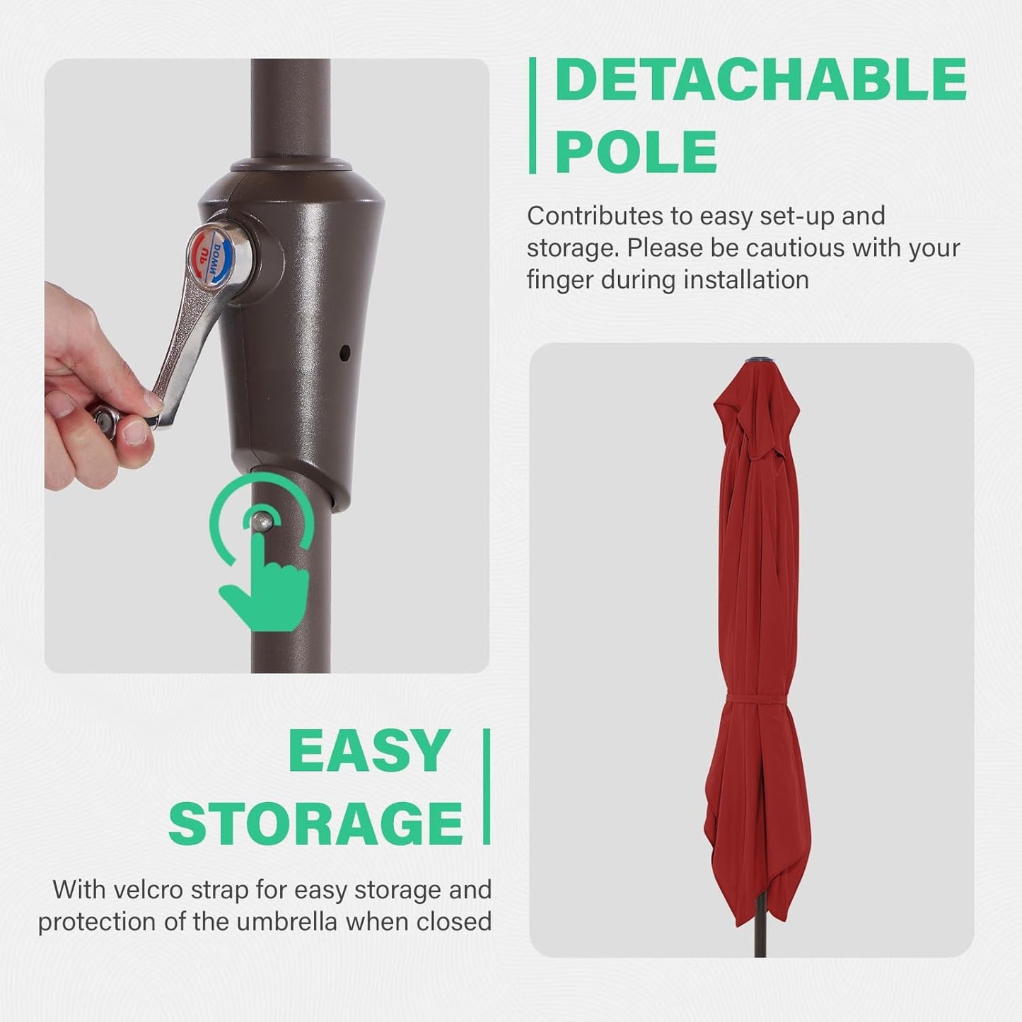 JEAREY 6.5x10 ft Rectangular Patio Umbrellas Outdoor Market Umbrella with Push Button Tilt and Crank, Rectangle Table Umbrella 6 Sturdy Ribs UV Protection for Pool Garden Backyard Deck, Red