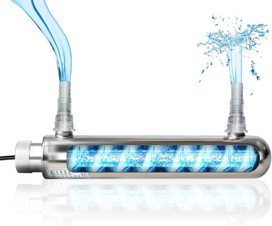 12W Inline Aquarium UV Light Clarifier for Koi Pond Small Pool Filter Cold Plunge UVC Light Stainless Steel Ultraviolet Green Clear Machine