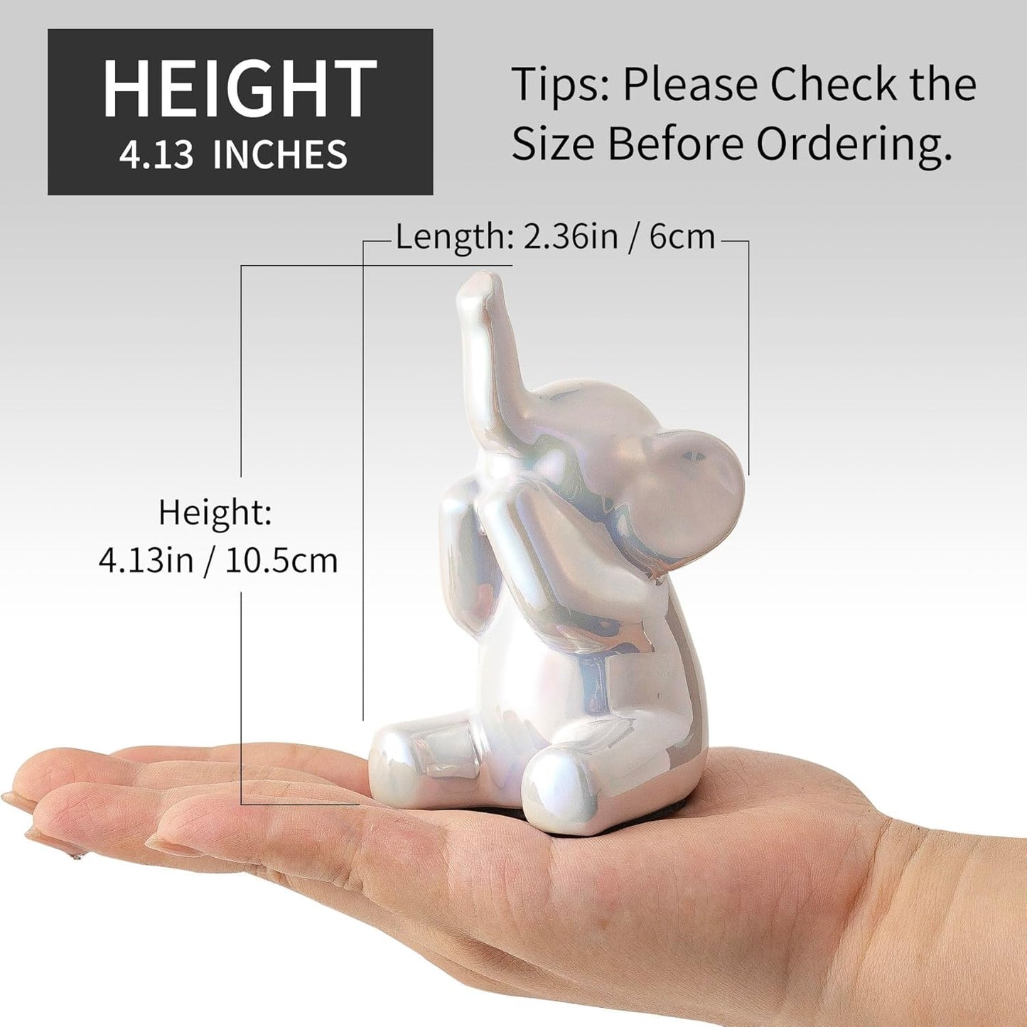 Colorful White Loving Pair of Small Elephant Statues Silver Home Decor Modern Boho Style Figurine Decorative Ornaments for Living Room, Bedroom, Office Desktop, Cabinets, Shelf