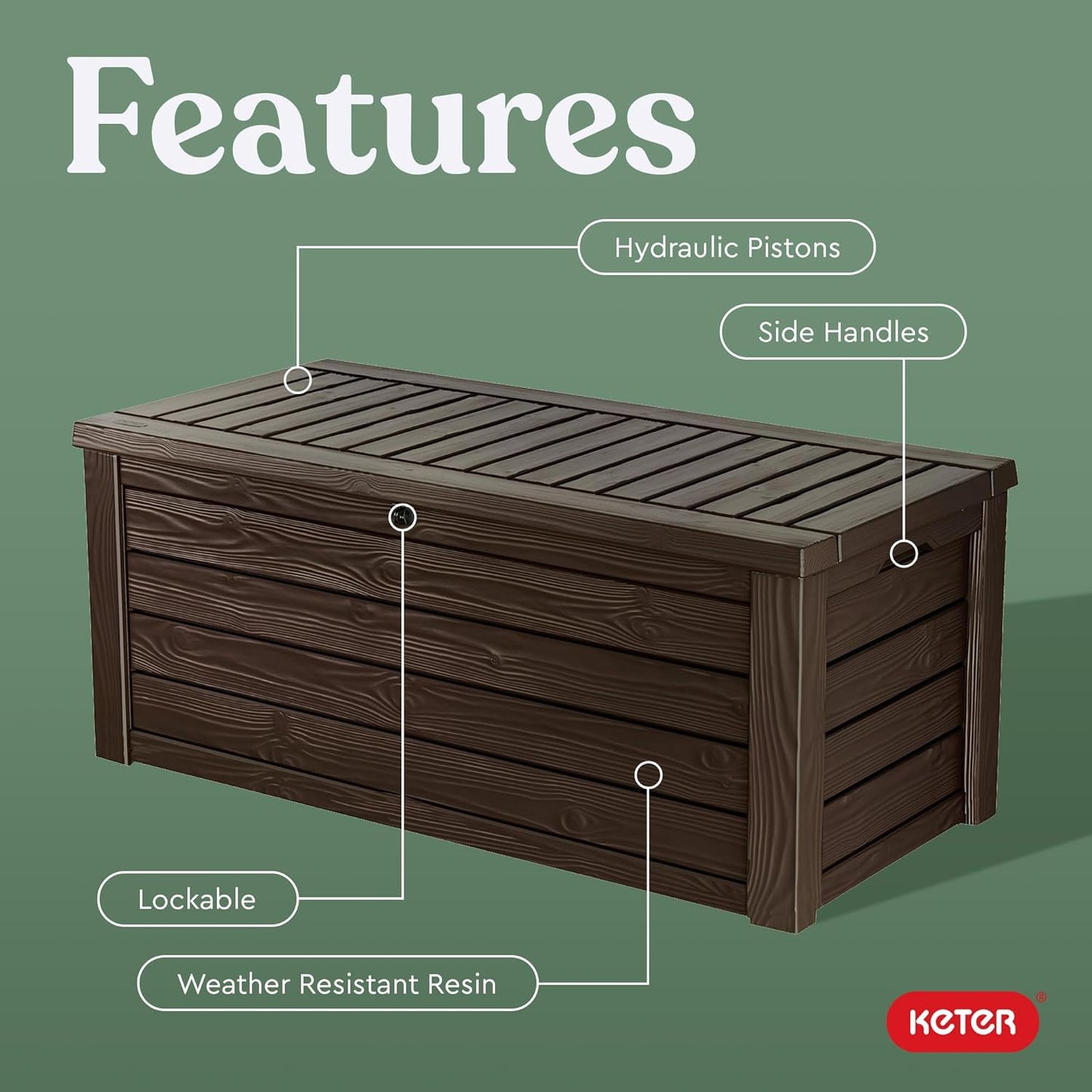 Keter Westwood 150 Gallon Deck Box Organizer, Doubles as 2-Person Bench Seat, Brown – Large Resin Outdoor Storage and Seating with Lockable Lid for Garden, Pool, and Patio