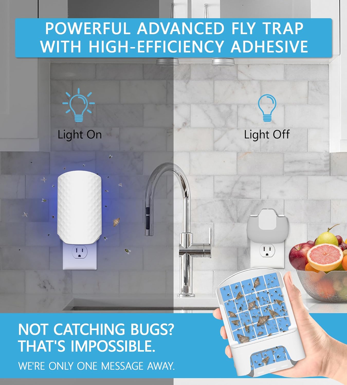 Flying Insect Trap for Indoors, Bug Killer Light Trap for Fruit Flies, Gnats, Moths, and Houseflies, 1 Device + 4 Refills, Best Fly Traps for Home, Kitchen, Bedroom, Plant Area, Garages