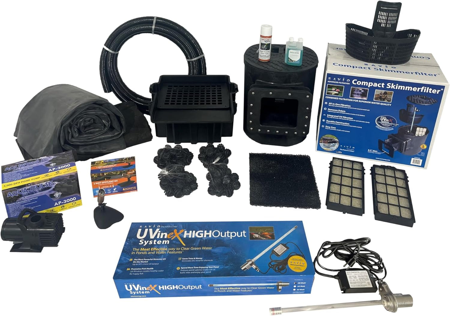 HALF OFF PONDS Savio Select 3,000 GPH Submersible Pump Pond Kit with 15' x 15' EPDM Rubber Pond Liner, UV Clarifier for Water Garden & Koi Pond