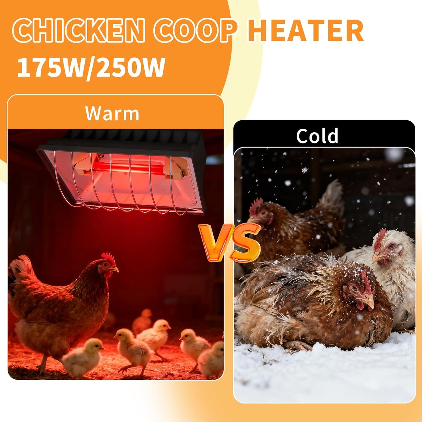 Chicken Coop Heating Lamp 2pack, 250W Brooder Heater with Guard,Waterproof Ceramic Joint Heat Lamp Bulb,Adjustable Temperature(175W/250W) and Height,Suitable for Poultry, Livestock & Small Pets