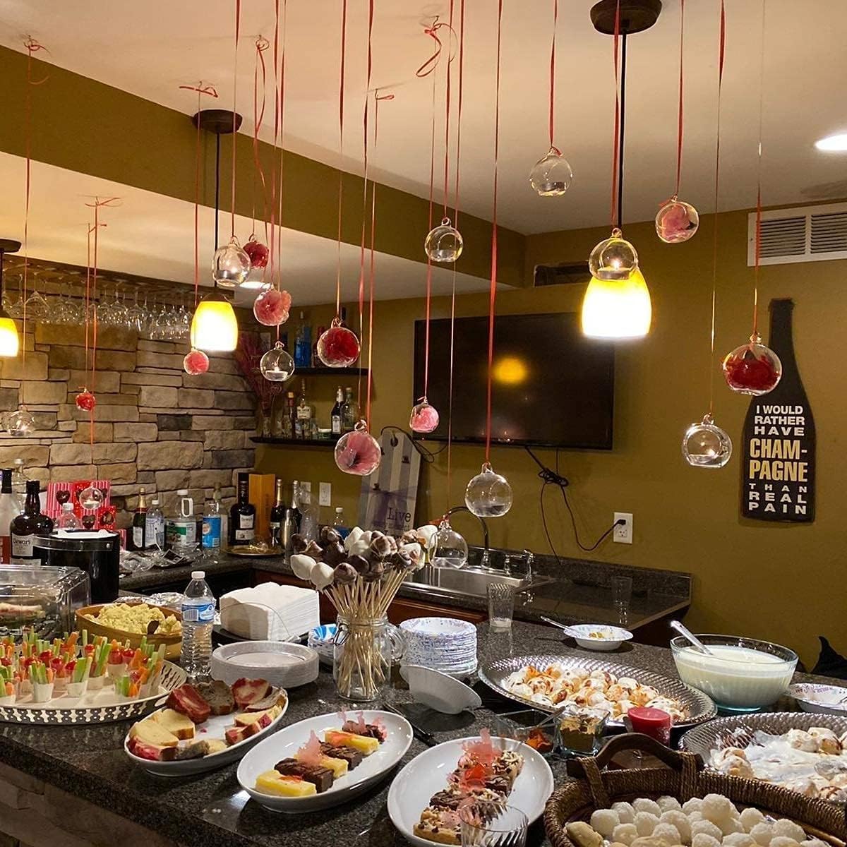 Sziqiqi Hanging Glass Globes Orbs Tea Light Candle Holders fillable with Trinkets for Wedding Ornaments, Wedding Birthday Christmas Party Centerpiece Accessory 2.36inch 10pcs +2 Extra