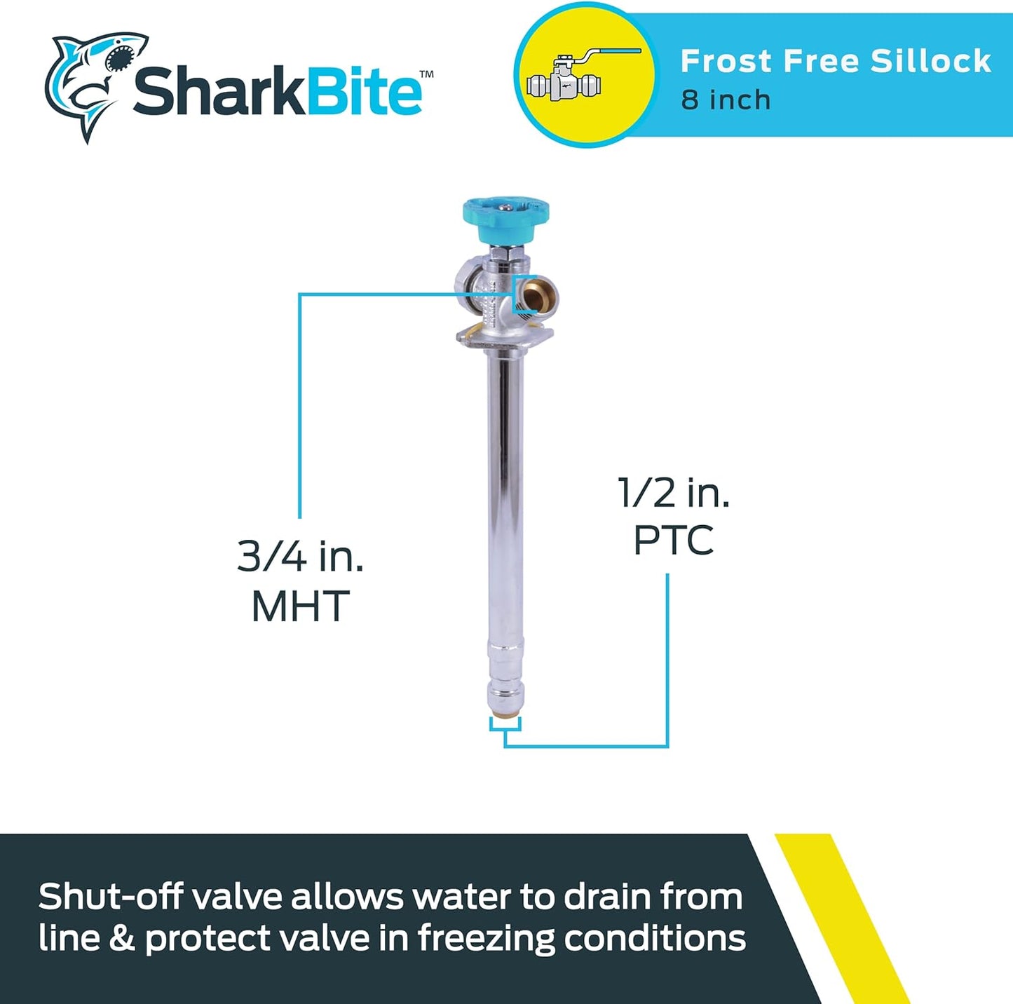 SharkBite 8 Brass Push Frostfree Sillcock, Chrome/Blue