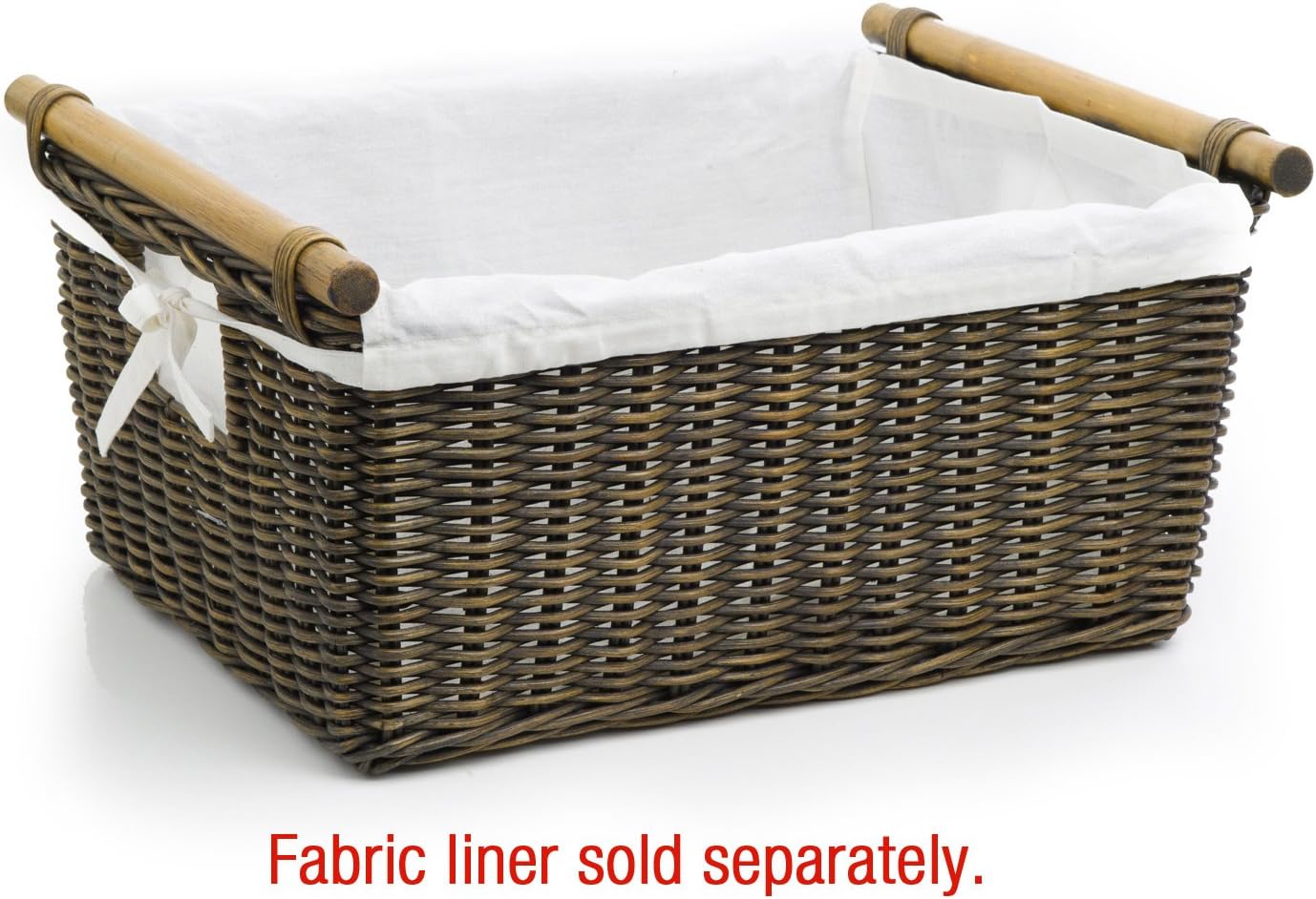 The Basket Lady Pole Handle Wicker Storage Basket, Small, 14 in L x 10 in W x 7.5 in H, Antique Walnut Brown