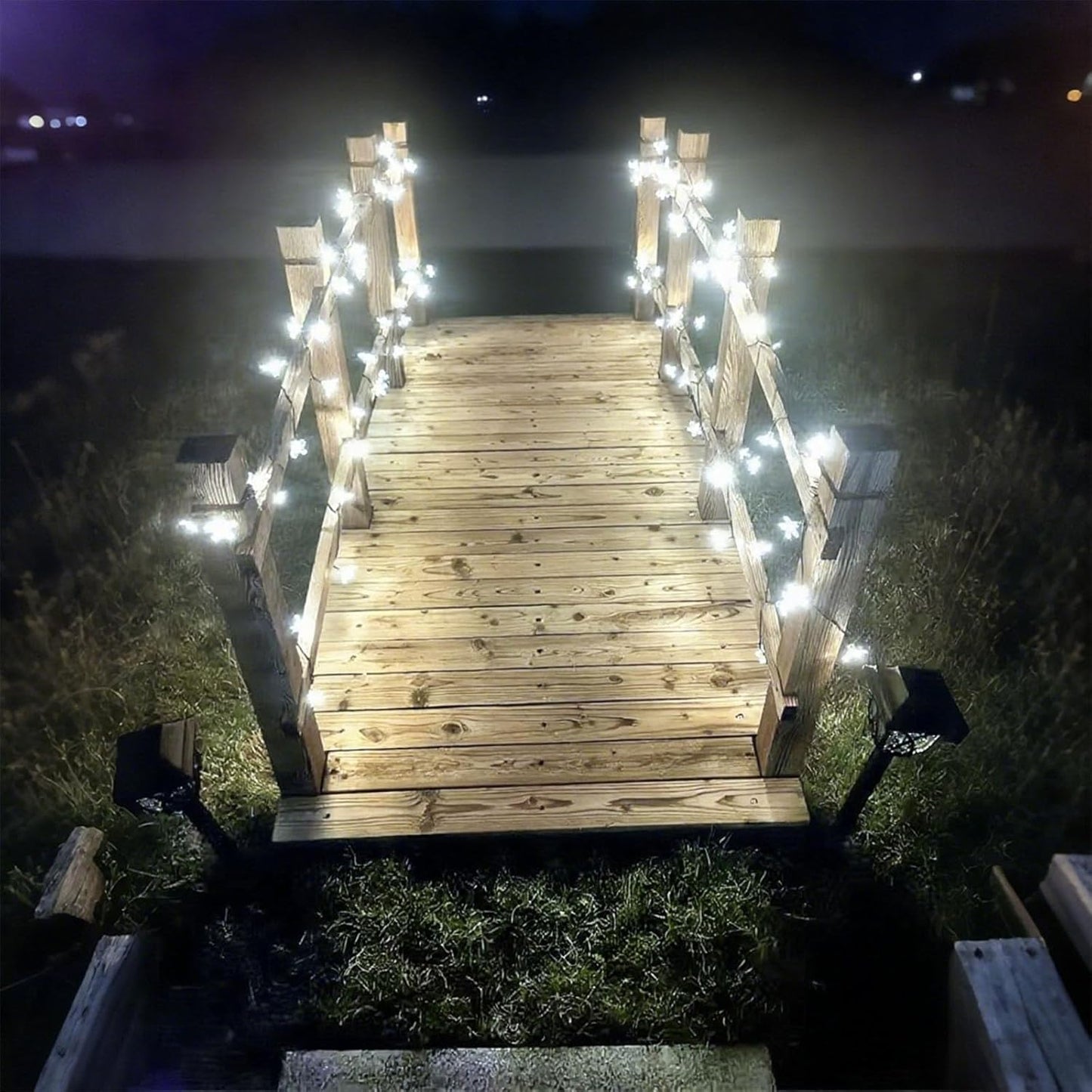 Solar String Lights, 50 LED Outdoor Flower Patio Lights Waterproof, Fairy Lights for Outside Patio Garden Fence Yard Christmas Tree Decor, Pure White