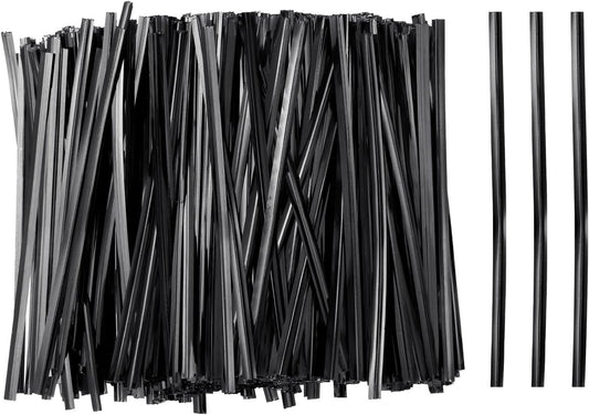 HARFINGTON 800pcs Bag Twist Ties 4" Reusable Plastic Metallic Twist Ties Wire Cable Ties for Party Bread Candy Cake, Black