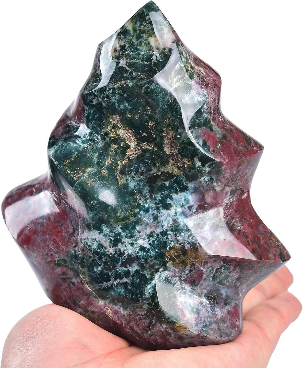 AMOYSTONE Ocean Jasper Flame Shaped Stone Towers Obelisk Natural Healing Crystal Quartz Reiki Energy Decoration Home Office Decor 2.2-2.8LBS