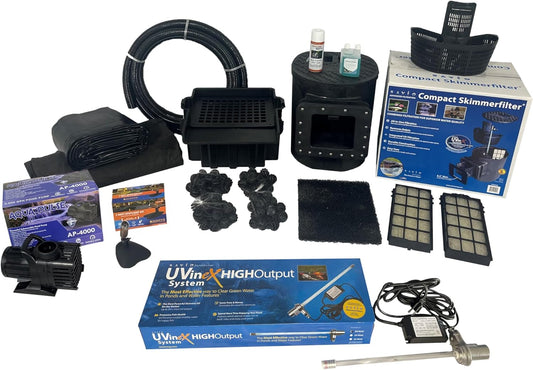 HALF OFF PONDS Savio Select 4,000 GPH Submersible Pump Pond Kit with 15' x 25' PVC Plastic Pond Liner, UV Clarifier for Water Garden & Koi Pond