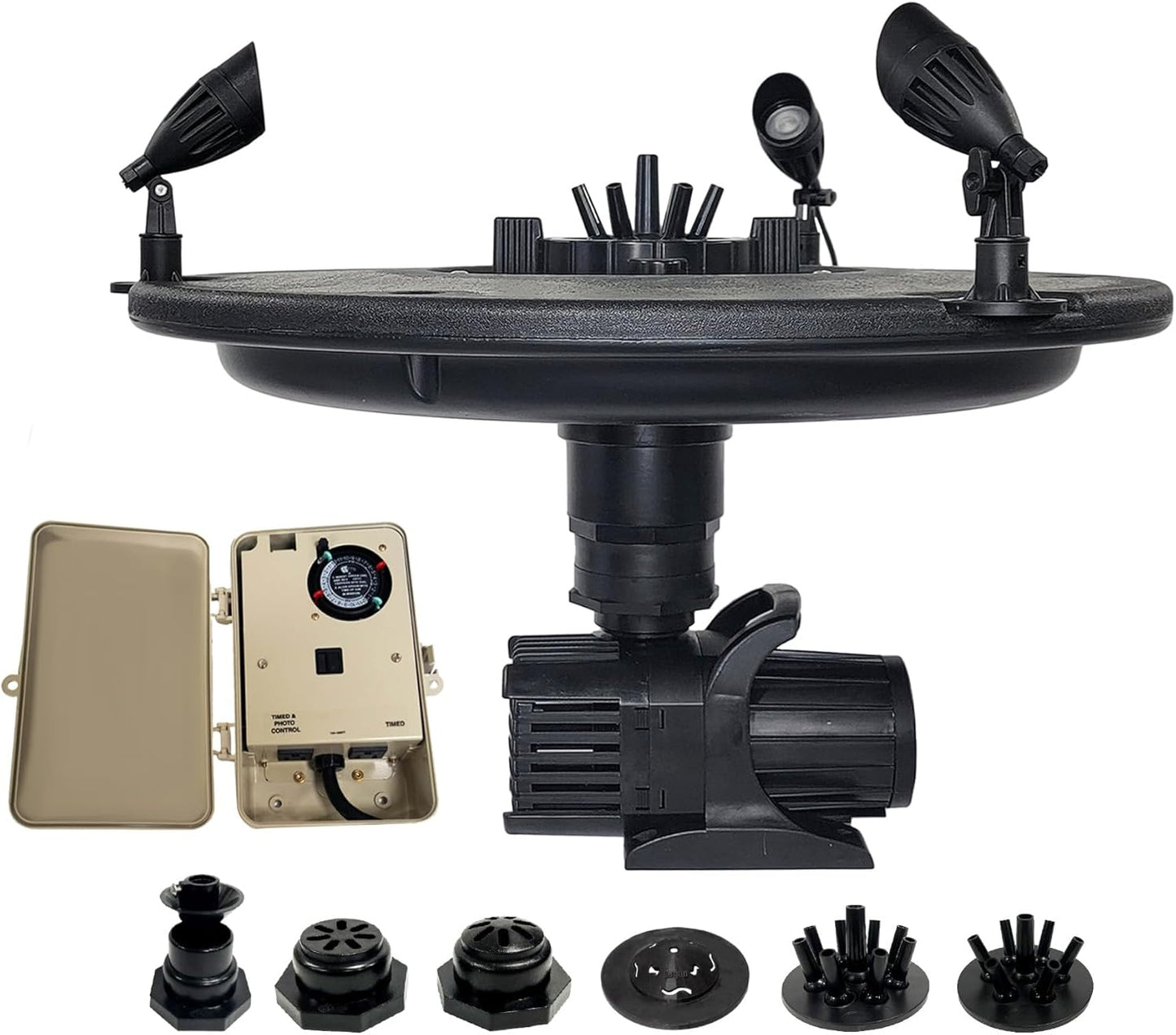 HALF OFF PONDS Floating Fountain – 1/3 HP Pond Aerator, 100' Cord – 5,200 GPH Water Pump – 9 Spray Patterns - Color-Changing LED Lights & Control Box - for Ponds & Water Gardens