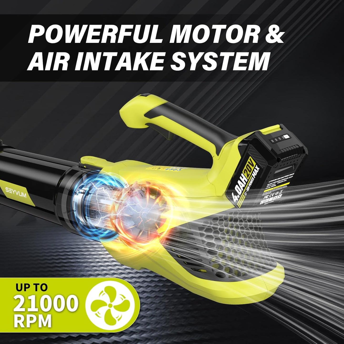 SEYVUM 20V String Trimmer and Leaf Blower Combo Kit, 12-inch Cordless Weed Trimmer with 6 Pcs Grass Cutter Spool Line, 500 CFM Electric Leaf Blower for Lawn Care with 2 X 4.0Ah Battery and Charger