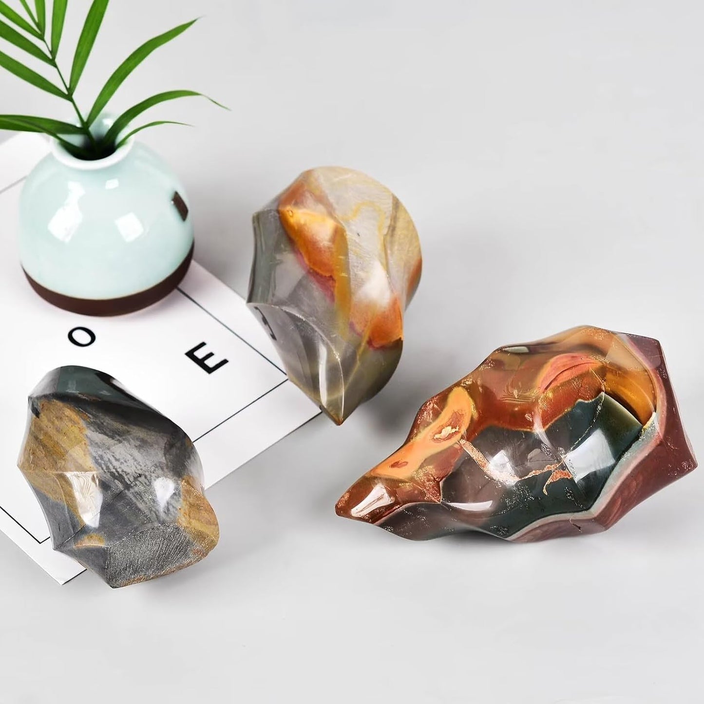 AMOYSTONE Polychrome Jasper Flame Shaped Stone Towers Obelisk Natural Healing Crystal Quartz Reiki Energy Decoration Home Office 1.0 Pound