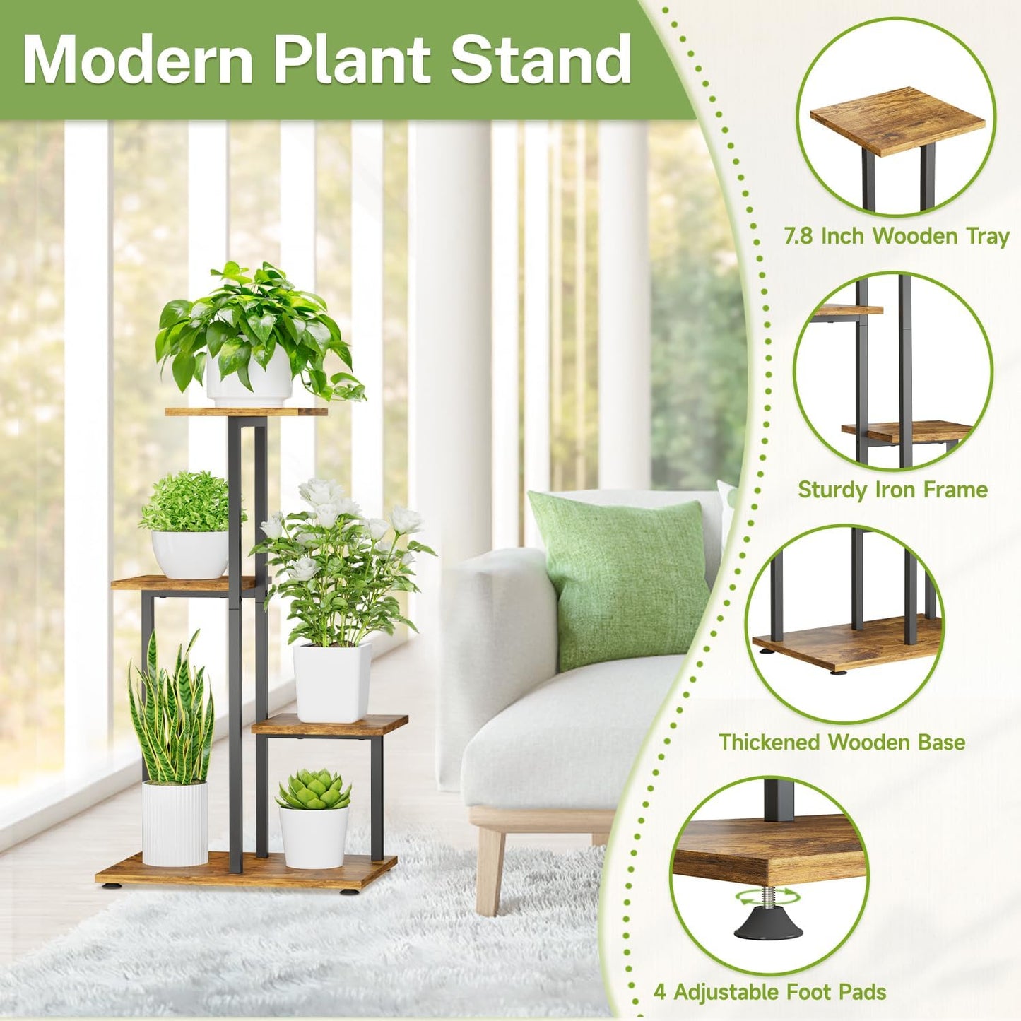 iDavosic.ly 4 Tier Plant Stand Indoor, Tiered Corner Plant Shelf for Multiple Plants, Metal Wood Tall Plant Display Rack Flower Holder for Patio Porch Garden Balcony Bedroom, Black