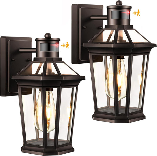 VIANIS Motion Sensor Outdoor Lights, Oil Rubbed Bronze Dusk to Dawn Outdoor Wall Lights Exterior, Waterproof Wall Lantern with Tempered Glass, Modern Outside Wall Sconce for Garage Front Porch, E26