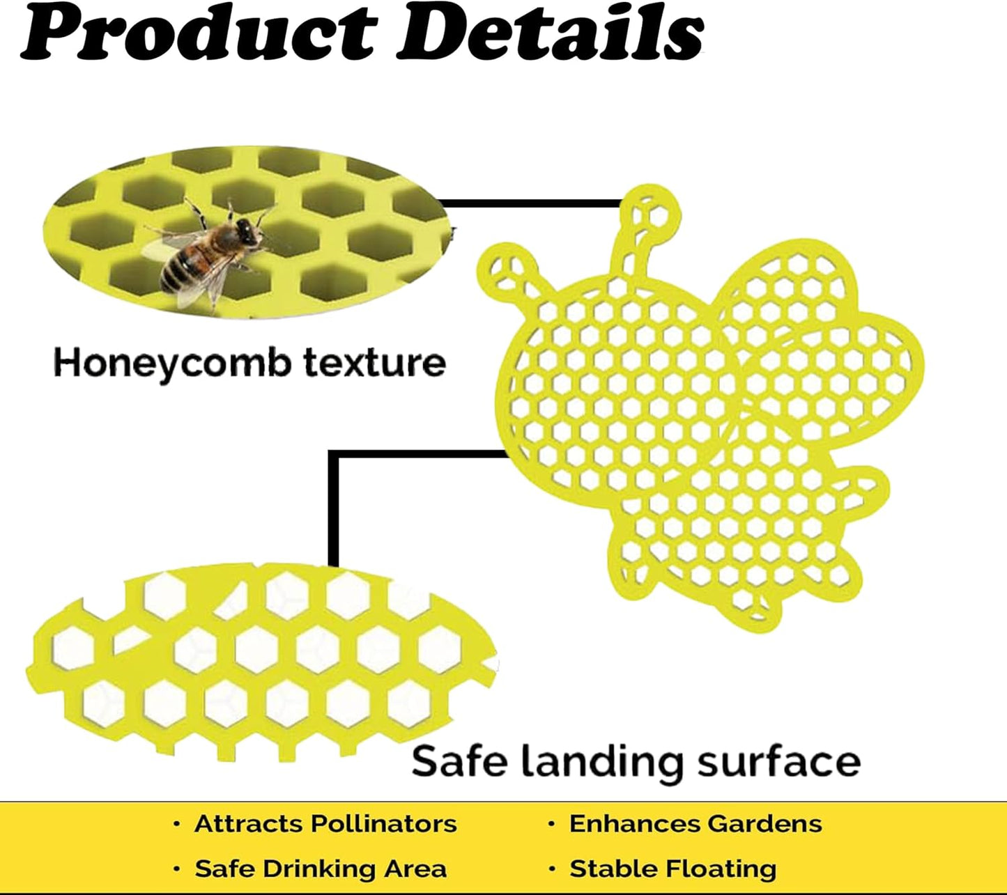 4 Pack Floating Bee Watering Station for Garden, Butterfly Feeder Bee Waterer Wildlife Baths Pollinator, Outdoor Pool & Garden Decor(Yellow Bee)