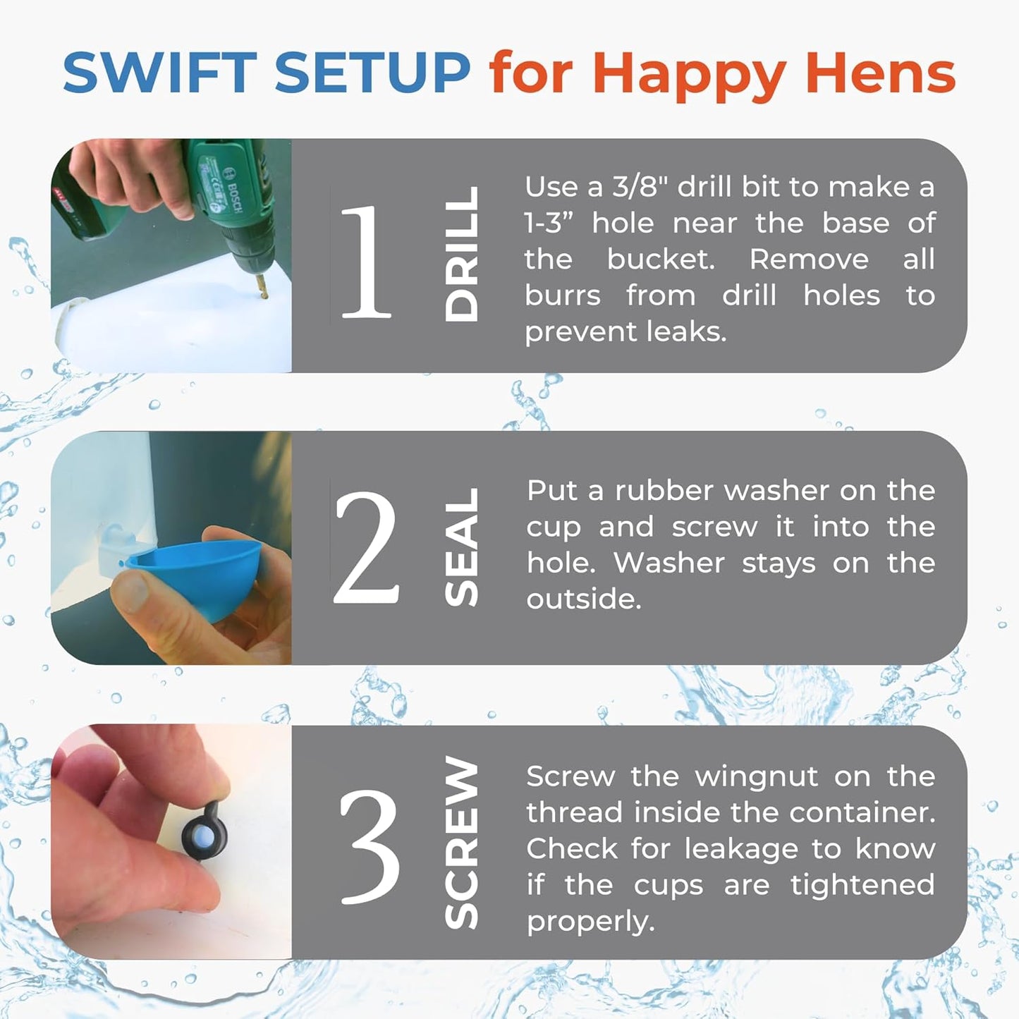 Lil Clucker - Blue Large Automatic Chicken Waterer Cups Suitable for Ducks, Geese, Turkeys, and Bunny Rabbit - Water Feeder Kit - Poultry Waterer - Pack of 12