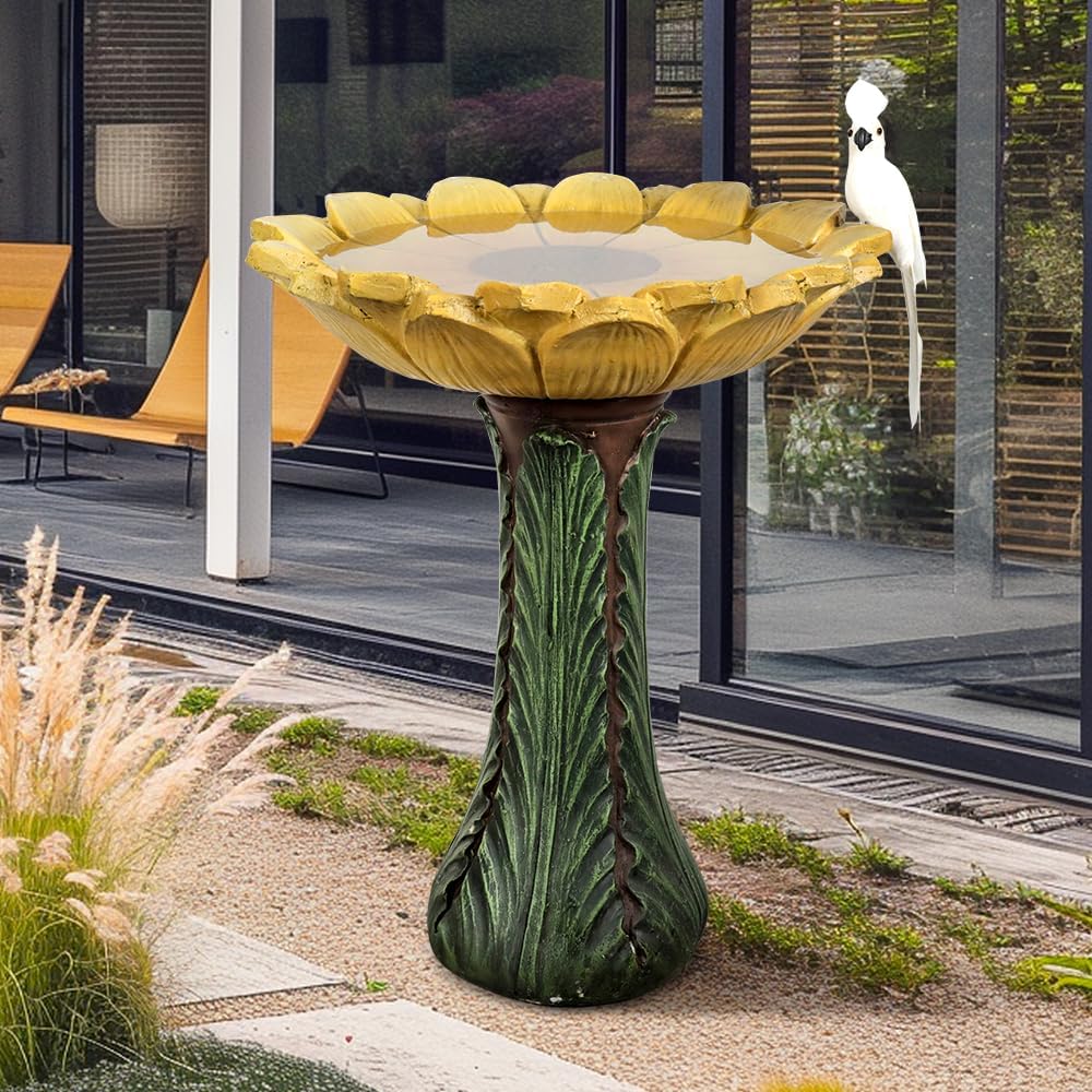 Garden Birdbath Sunflower Shaped, 24.4" H * 20" Φ Bird Bath for Freestanding Bird Bath for Outside Patio Yard Decor