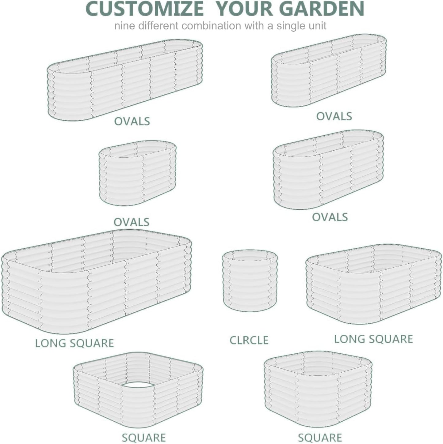 Galvanized Steel Raised Garden Bed 8x2ft Oval - 17" Tall 9-in-1 Modular Planter Box for Vegetables/Flowers, Rust-Proof Metal Outdoor Planters Rubber Edging (White)