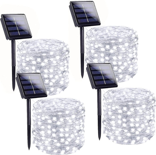 Solar String Lights Outdoor, 4 Pack Each 100 LED Solar Christmas Twinkle Lights Outside, Waterproof Copper Wire with 8 Modes Solar Fairy Lights for Garden Yard Tree Wedding Christmas Decor(Cool White)
