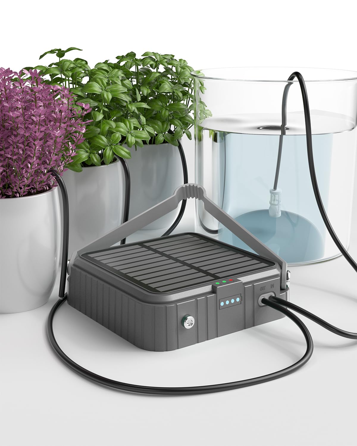 Solar Automatic Drip Irrigation System, Harness Sunshine or External Power for Indoor and Outdoor Use, Rain or Shine! Anti-Siphoning, Supports Up to 15 Potted Plants, User-Friendly Design. (Gray-1pcs)