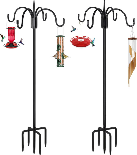 FEED GARDEN [Upgrade Version 92 Inch Four Shepherd Hooks for Outdoor,Bird Feeder Pole with 5 Prong Base, Adjustable Shepard Hooks for Hanging Plant, Solar Lanterns, Wind Chimes, 2 Pack
