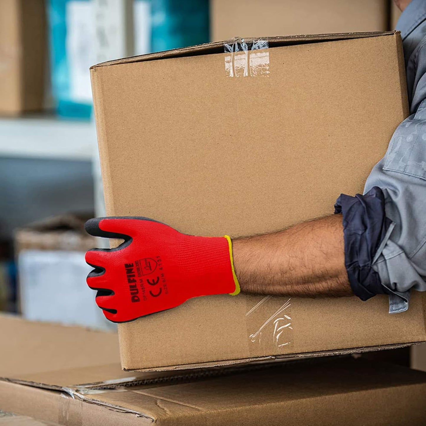 DULFINE Safety Work Gloves PU Coated for Men and Women-12 Pairs,Red Seamless Knit Glove with Two Fingers Touchscreen,Ideal for General Duty Work (XX-Large)