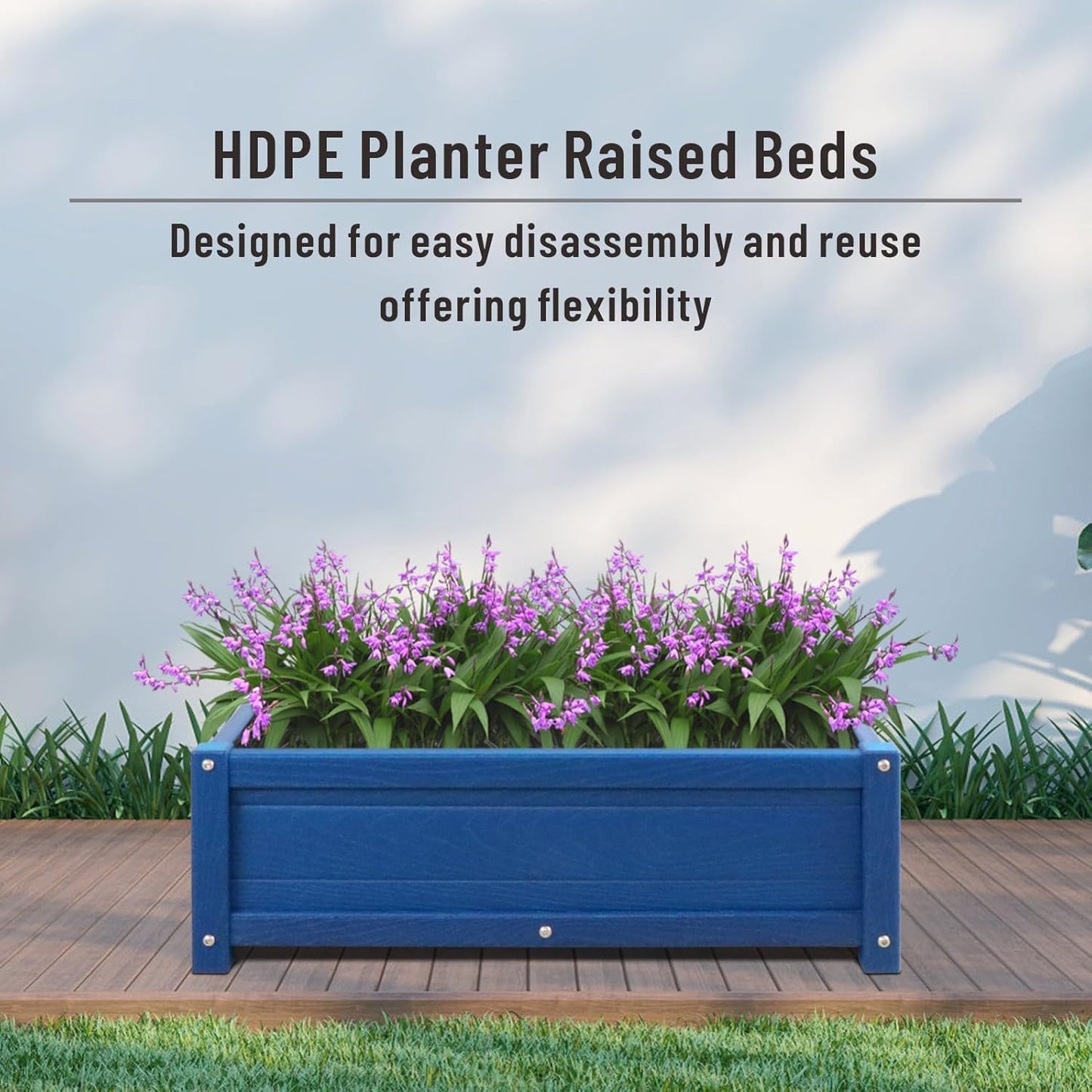 HDPE Raised Planter Box Outdoor,Rot-Resistant and Non-Cracking,Raised Beds for Gardening 29.5 * 14.4 * 9.8 in for Yard,Lawn,Outdoor Planter Boxes Rectangle with Drainage Holes Navy