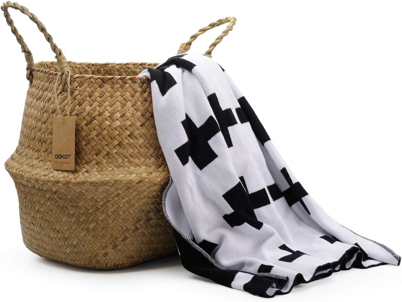 DOKOT Seagrass Plant Basket with Handles, Wicker Woven Storage Basket, 9.5inch Diameter x 11inch Height