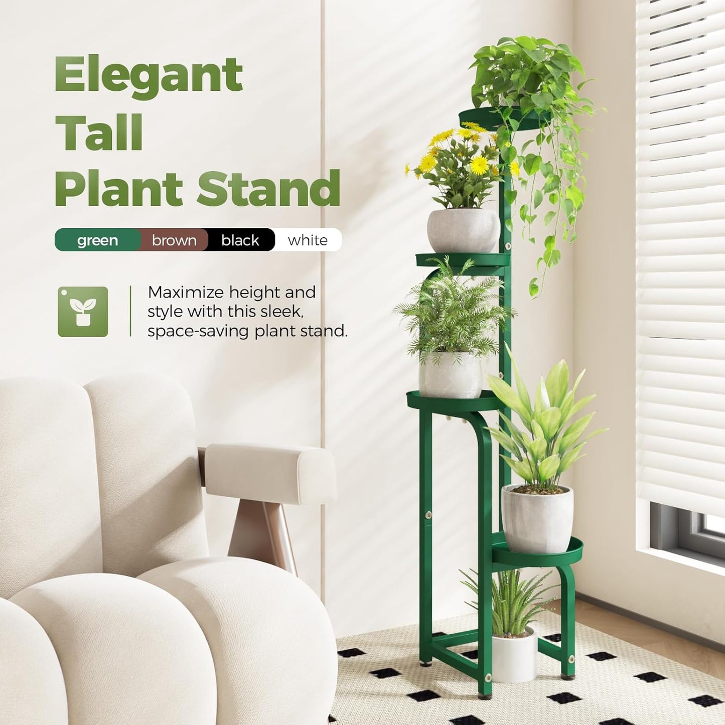 Bamworld Corner Plant Stand Indoor Outdoor, Tall Metal Flower Pot Stands for Multiple Plants, 4 Tier Green Heavy Duty Plant Shelf for Patio Garden Balcony Living Room Bedroom(Patent Design)
