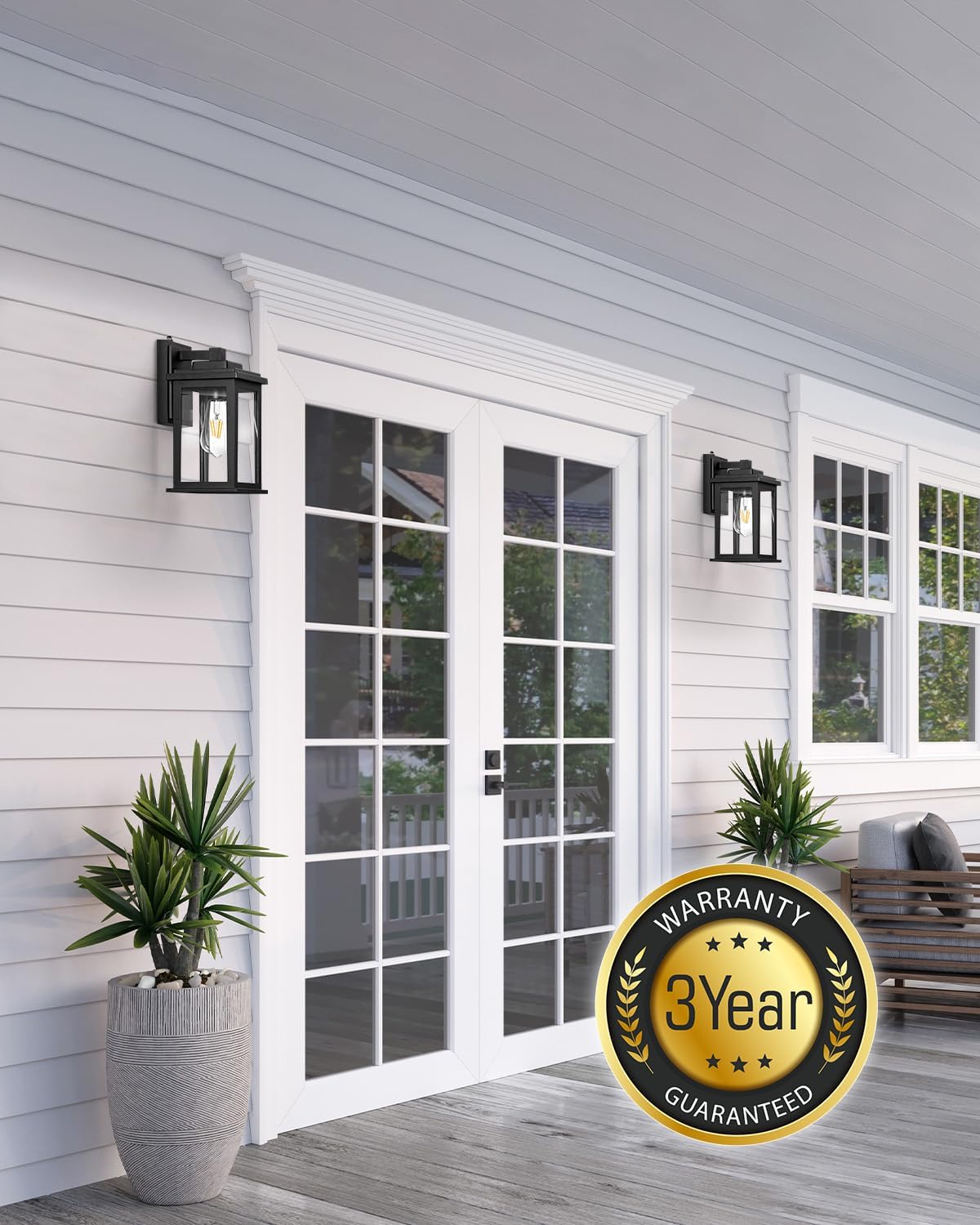 VIANIS Black Dusk to Dawn Outdoor Lights for House, 2 Pack Outdoor Wall Lights, Waterproof Porch Lights, Exterior Lighting Fixtures with Tempered Glass, for Porch, Garage, Doorway,Hardwired, Non-solar