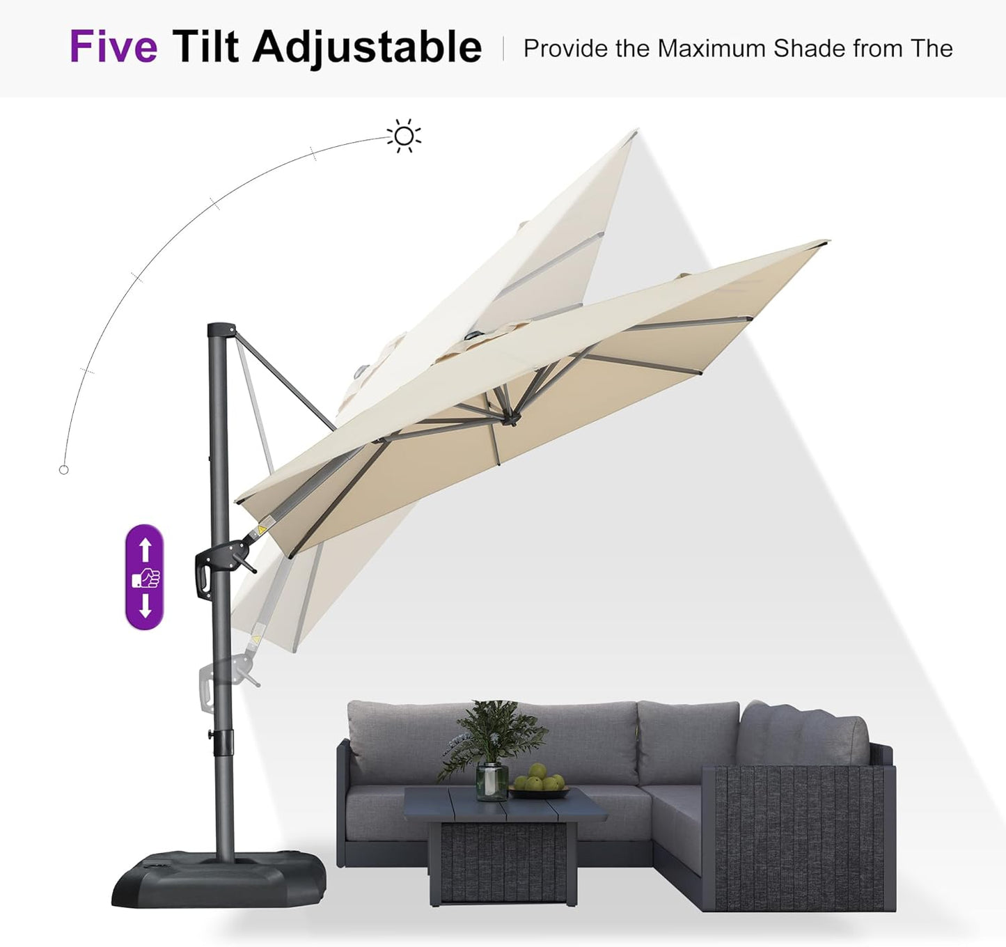 PURPLE LEAF 8 Feet Patio Umbrella Outdoor Cantilever Square Umbrella Aluminum Offset Umbrella with 360-degree Rotation for Garden Deck Pool Patio, Beige