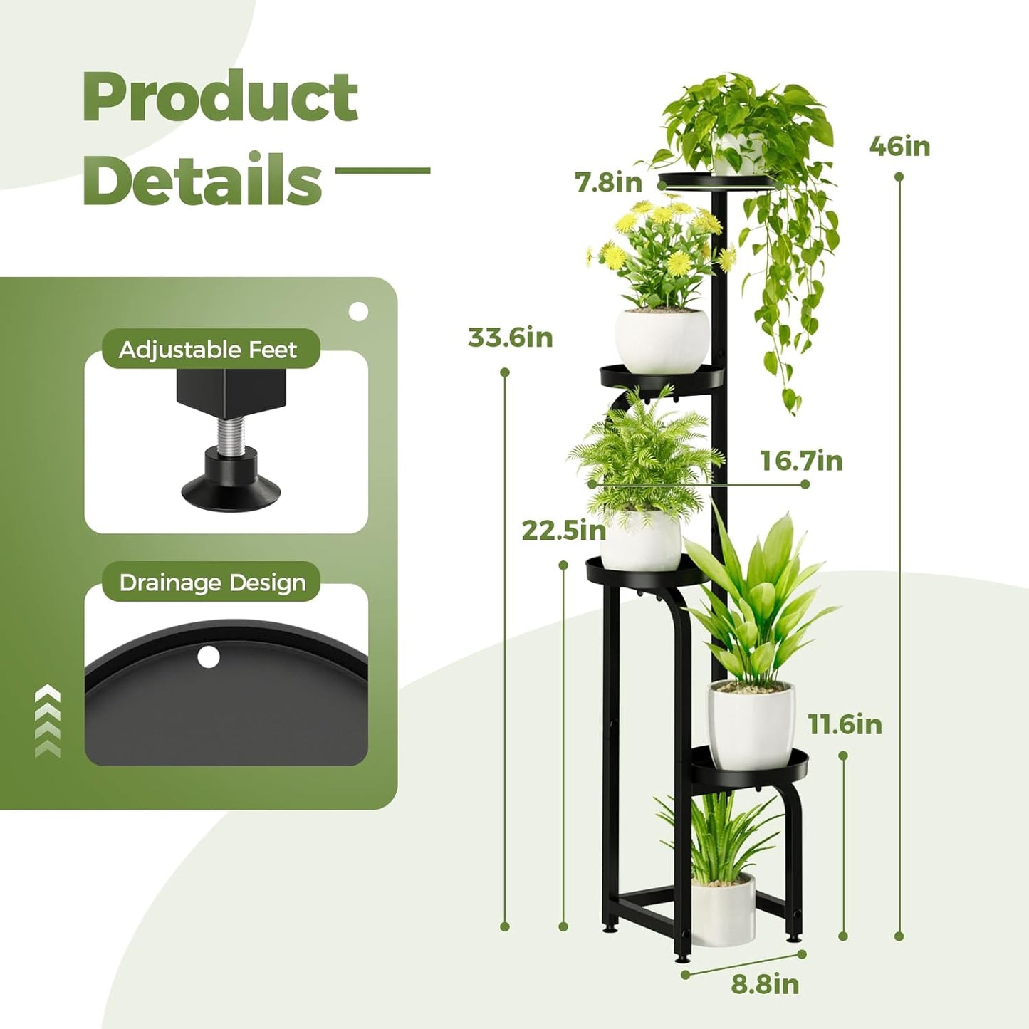 Bamworld Tall Plant Stand Indoor Outdoor, Corner Metal Flower Pot Stands for Multiple Plants, 4 Tier Heavy Duty Plant Shelf for Patio Garden Balcony Living Room Bedroom(Patent Design)