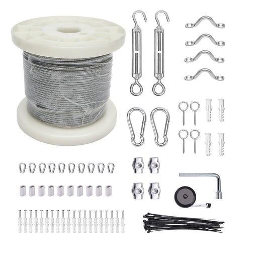 5/32" Wire Cable Rope Kit ，Vinyl Coated 304 Stainless Steel Wire – 100FT 7x7 Strand Cable with Turnbuckles，String Lights Hanging Kit for Outdoor, Garden,Patio, Crafts, Hanging Lights