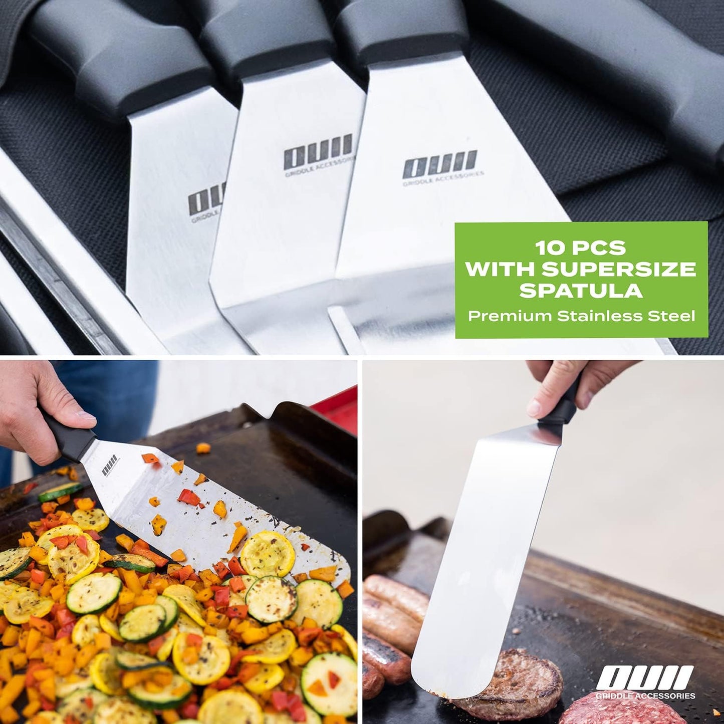 Griddle Accessories Kit for Blackstone and Camp Chef - 6 Pieces Griddle Spatula Set with 4x8 Inches Supersize Griddle Flipper, Turner, Metal Spatulas, Bottles & Hooks for Hibachi Grilling