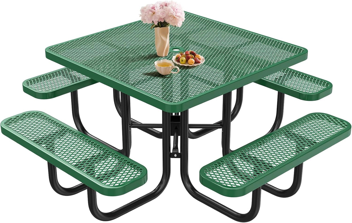 Heavy-Duty Park Bench or Table for Outside - Black Coated Outdoor Furniture Steel Bench, Commercial-Grade Outdoor Benches Weatherproof for Park, Patio, Porch (Green, 46” (Sq. Table))