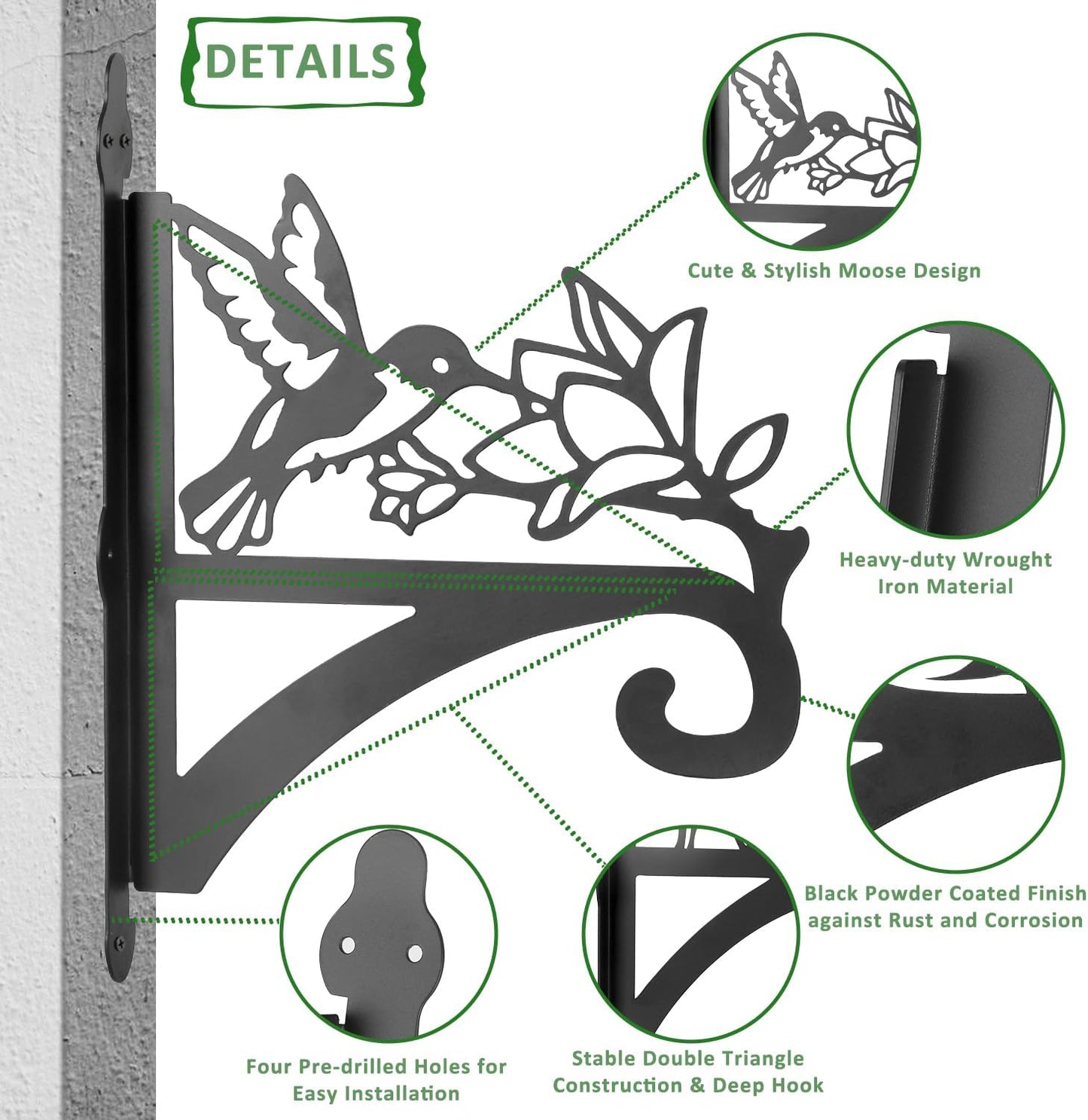 ATKKE Hanging Plant Bracket Hangers Indoor Iron Wall Mount,11” Hummingbird Silhouette Ornamental Iron Hangers Hookers for Flower Pot Lantern Bird Feeder Wind Chimes