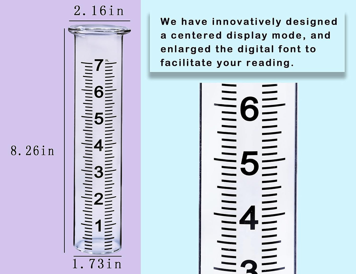 JMBay Rain Gauge Replacement Tube,7 inch Capacity Outdoor Rain Gauge Glass Tube for Garden Yard Home, Upgraded Lip Design Large Font Transparent Measure Tube,Best pcs Tube with 1 Clean Brush.