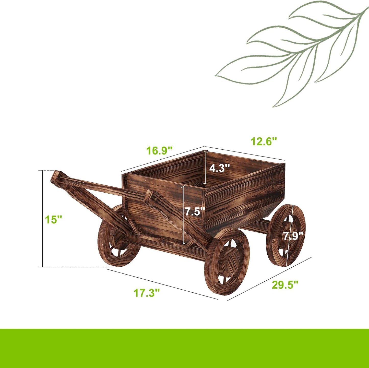 Wooden Flower Cart with Wheels Wooden Wagon Planter Outdoor Garden Planter Decor Planter for Patio Balcony Trolley Decoration Succulent Flower Pot, Indoor Backyard Balcon Decor.（S）