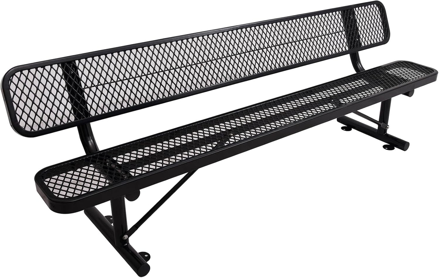 Outdoor Garden Bench, Cast Iron Metal Frame Patio Park Bench with Backrest, Portable Expanded Metal Black Bench, Commercial-Grade Outdoor Seating for Lawn, Patio, Park, Yard, Garden (Black, 8FT/96'')